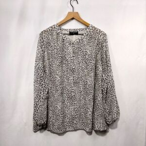 Lane Bryant Leopard Print Button Top Women's 18/20 White Black Boho Retro 90s